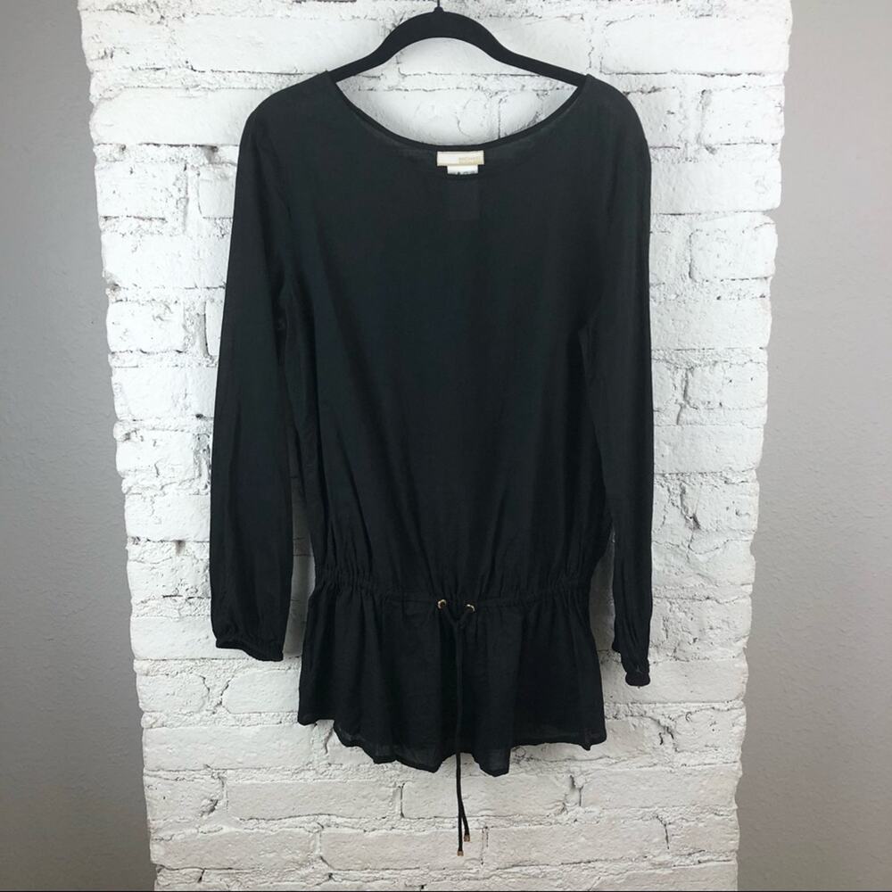 Michael Kors Gauzy Drawstring Waist Long Sleeve Blouse
